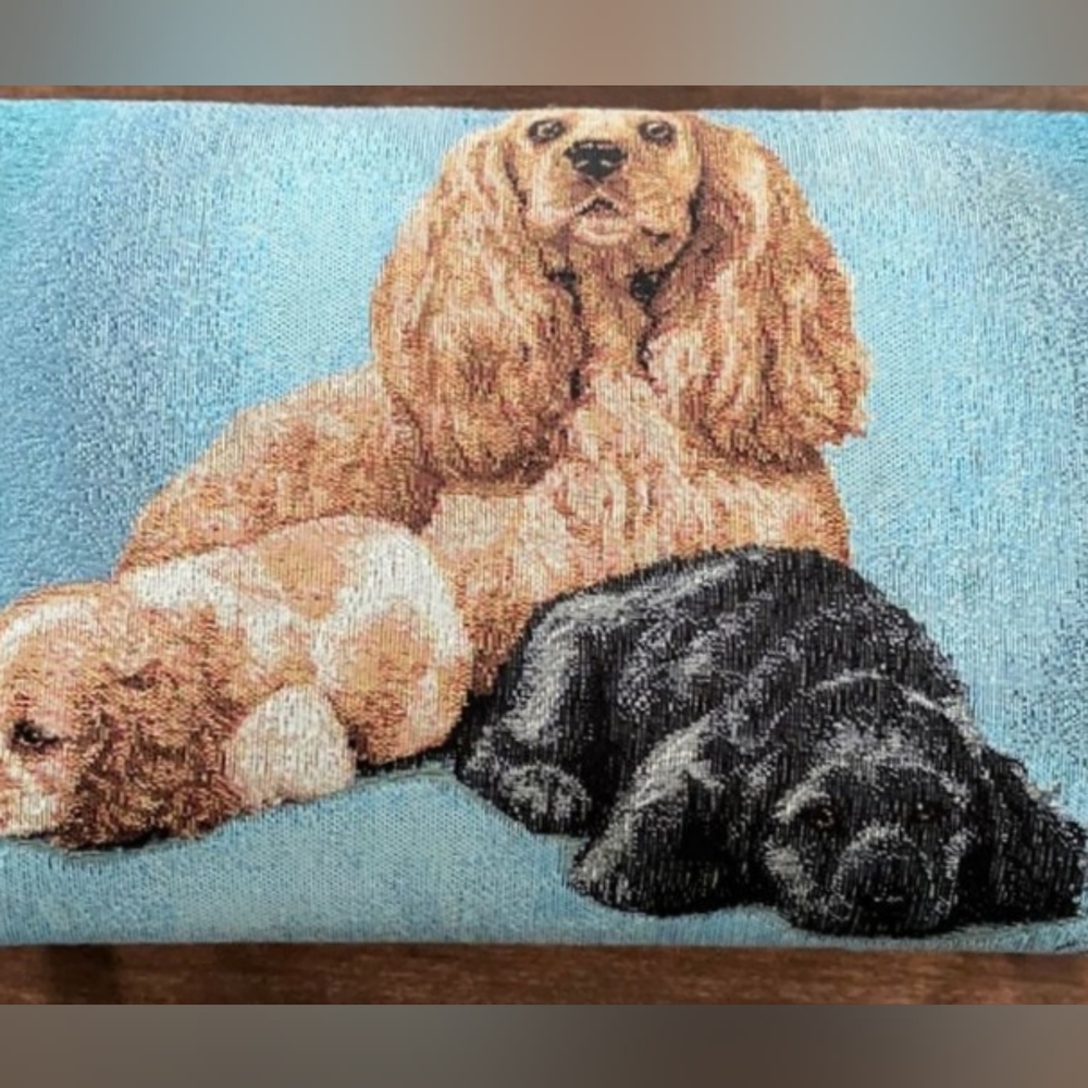 Vintage Footstool Needlepoint Cocker Spaniels- Brass Legs